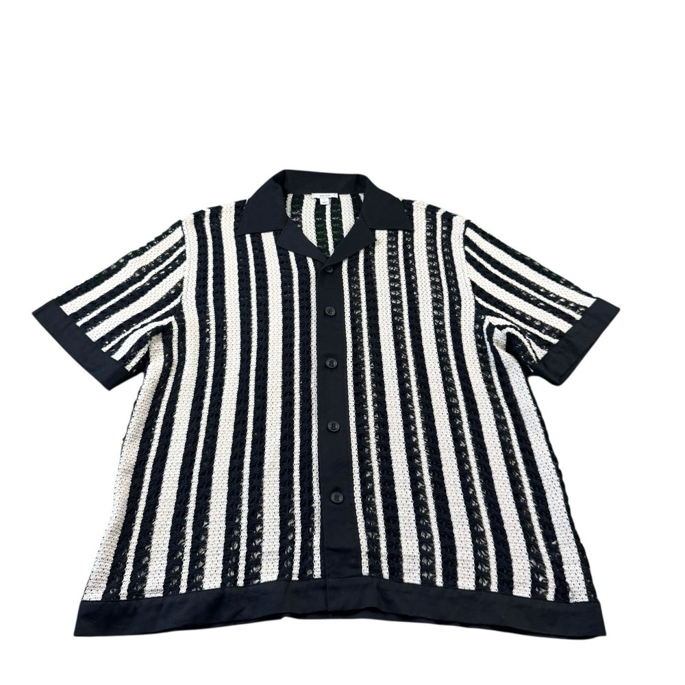 Reiss Black White Cotton Blend Loose Knit Lounge Beach S/S Shirt Size Large